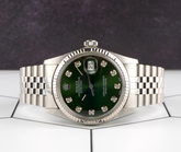 Rolex 36mm Datejust Steel Fluted Jubilee Green Dial Watch 16014